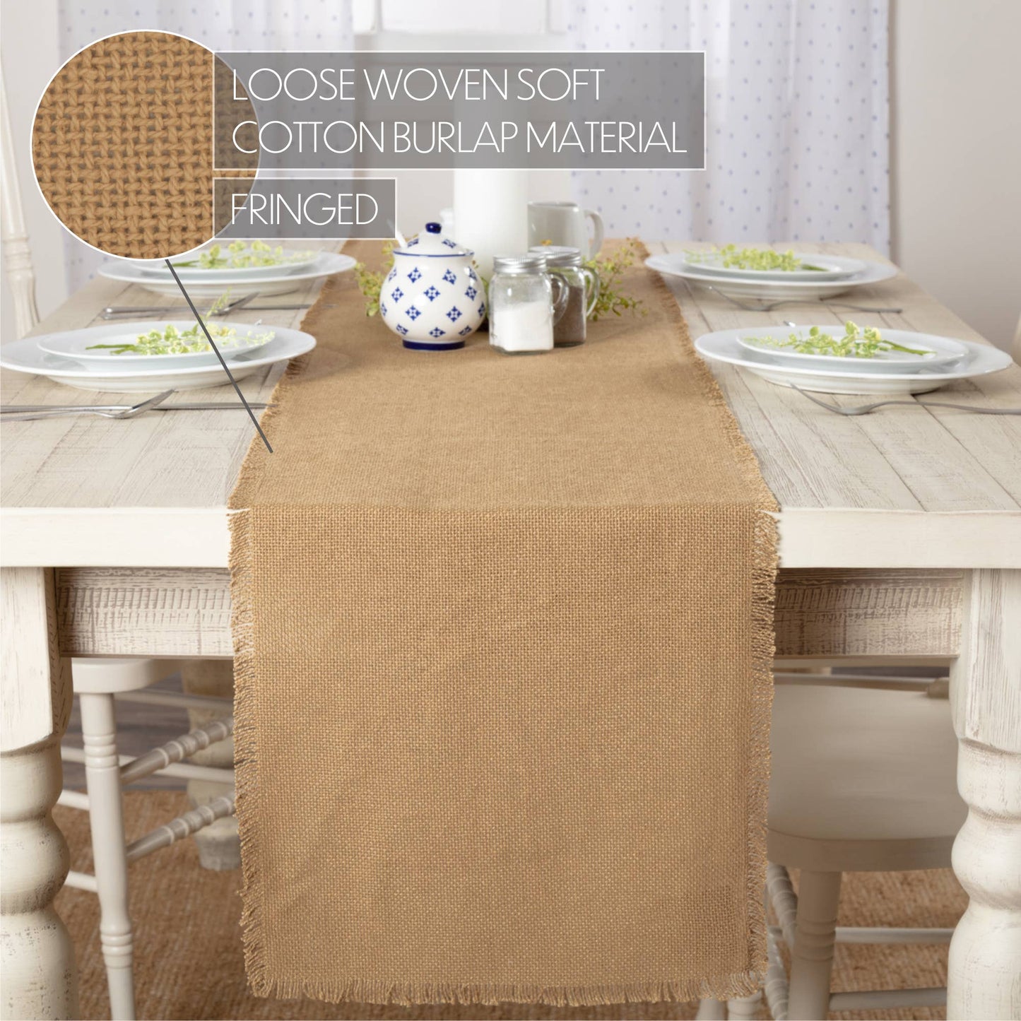 Burlap Natural Runner Fringed 13x90 VHC Brands 