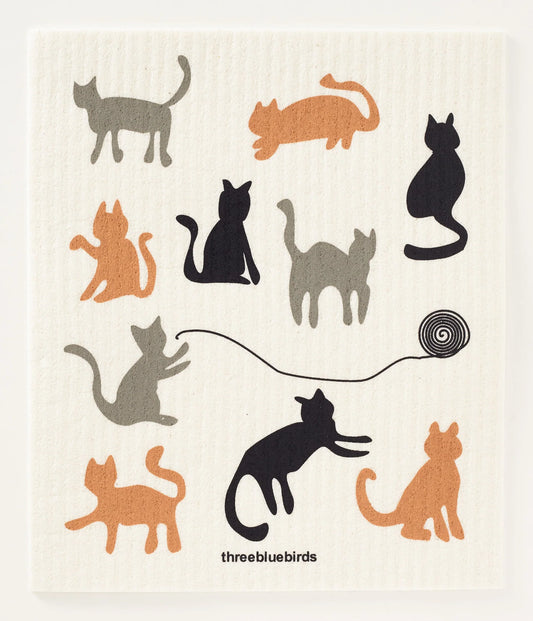 Cats on White Swedish Dishcloth