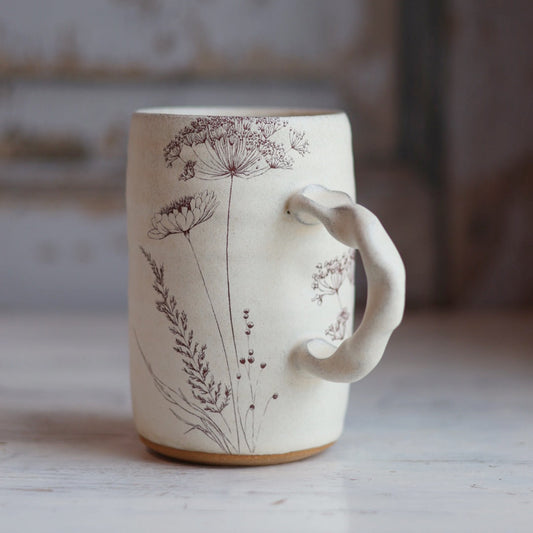 Large Floral Smooth Mug in Cream